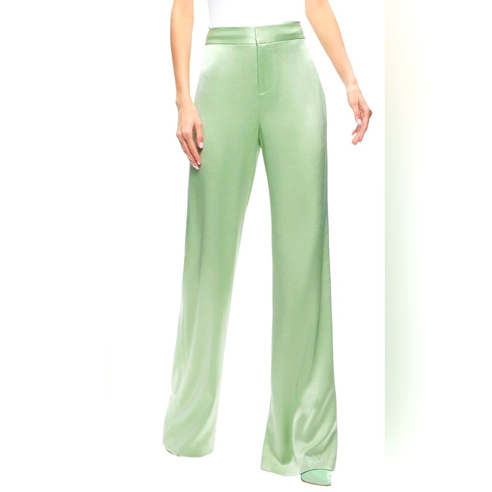 Alice + Olivia Light Green Satin Wide-Leg Pants